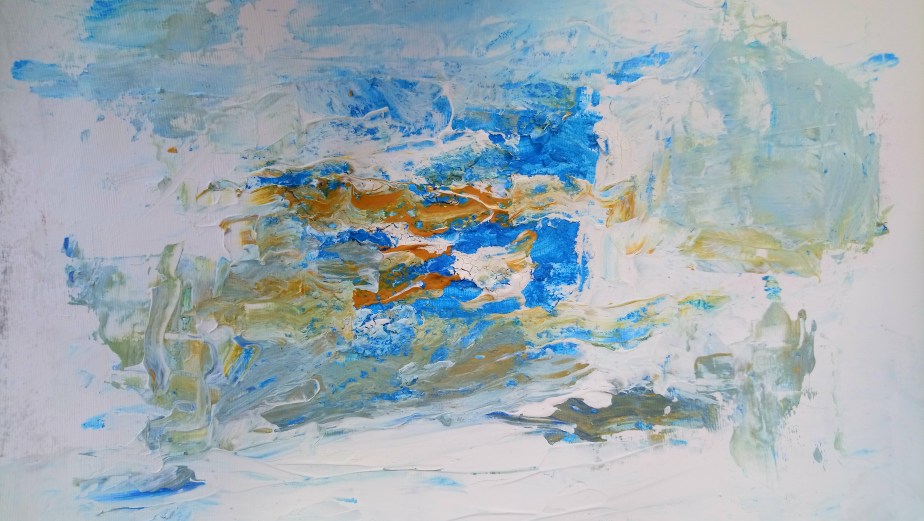 Blue: Rough sea high textured painting using mask and serum&nbsp;ironically