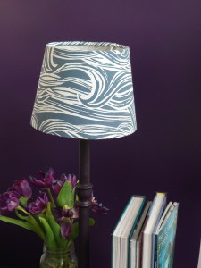 Blue and white lampshade with waves pattern