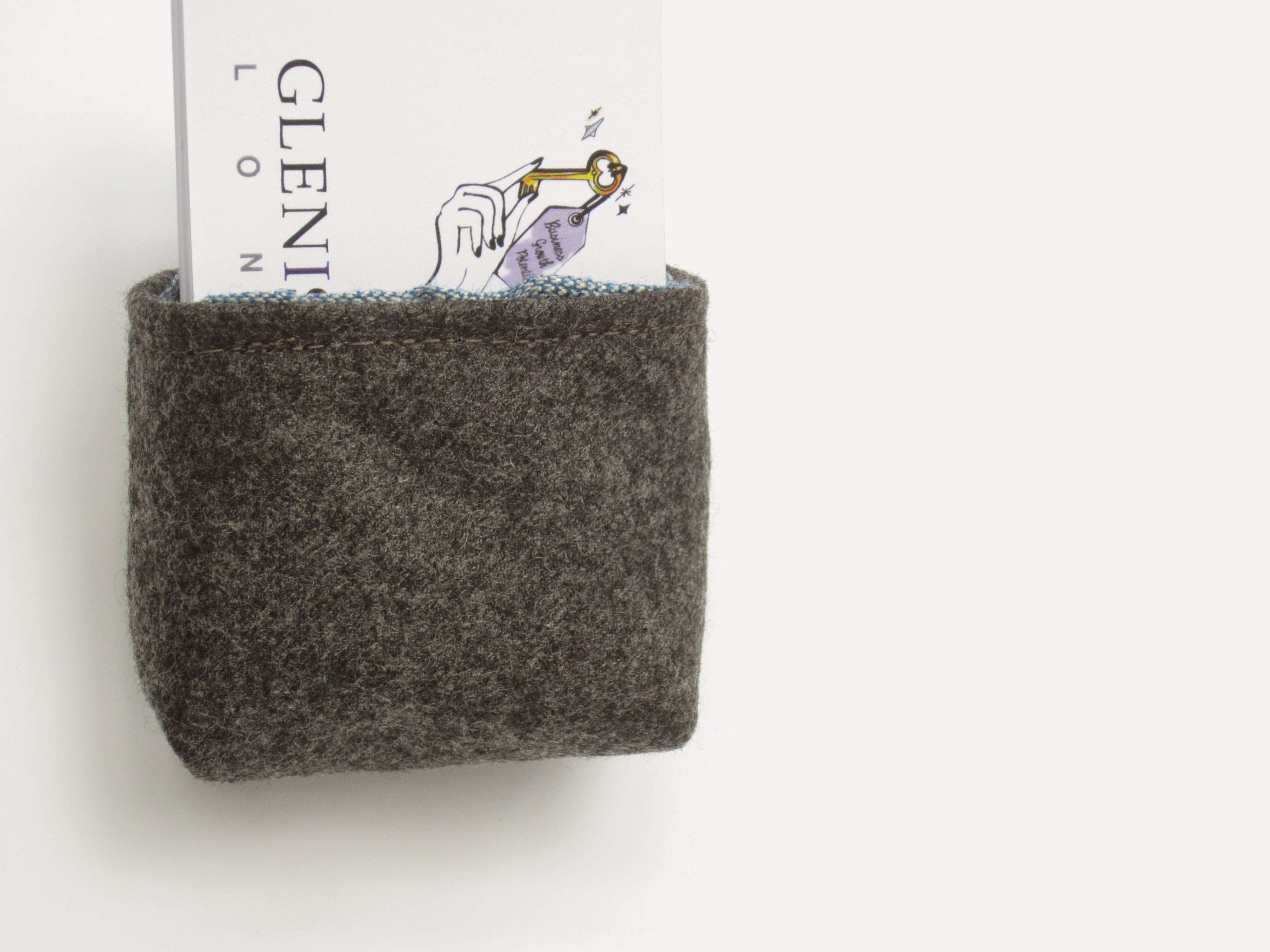 Grey wool business card holder